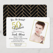 50歳と素晴らしい金ゴールド50歳の誕生日パーティーの写真 招待状 (正面/裏面)