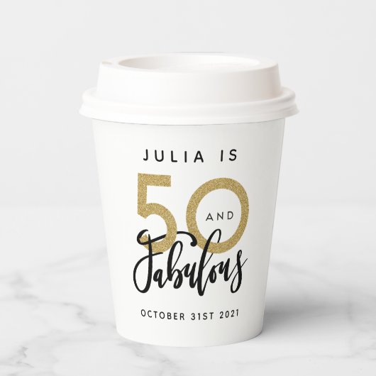 50歳と素晴らしい黒と金ゴールド 紙コップ (裏面)