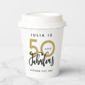 50歳と素晴らしい黒と金ゴールド 紙コップ (正面)