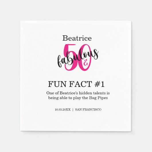 50歳と素晴らしい50歳の誕生日おもしろいファクトピンク スタンダードカクテルナプキン (正面)