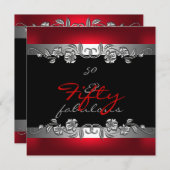 50歳と素晴らしい50歳の誕生日パーティシルバーレッド 招待状 (正面/裏面)