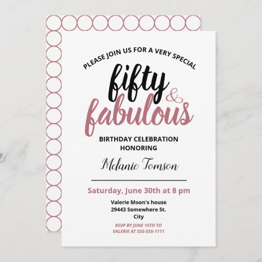 50歳と素晴らしい50歳の誕生日パーティーバラ金ゴールド 招待状 (正面/裏面)