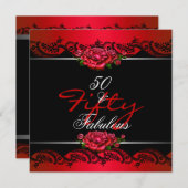 50歳と素晴らしい50歳の誕生日パーティー赤いバラ 招待状 (正面/裏面)