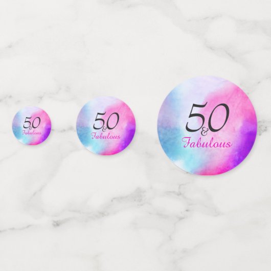 50歳と素晴らしい50歳の誕生日ピンクと紫 コンフェッティ (正面)