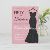 50歳と華やか ブラックとピンクのグリッター 50歳の誕生日 招待状 (スタンド正面)