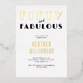 50歳と華麗なブラックゴールドの箔押し招待状 箔招待状