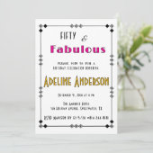50歳と華麗なブラックゴールドピンクのアールデコ 招待状 (スタンド正面)