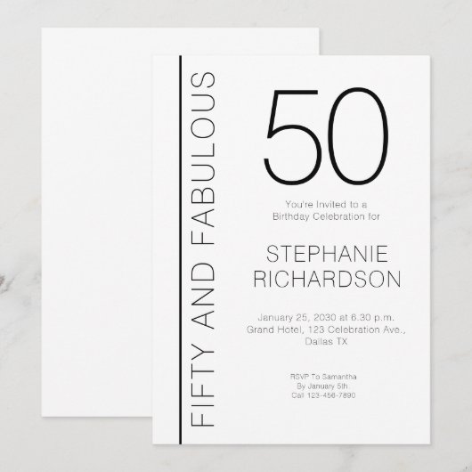 50歳と華麗なモダンな50歳の誕生日パーティー 招待状 (正面/裏面)