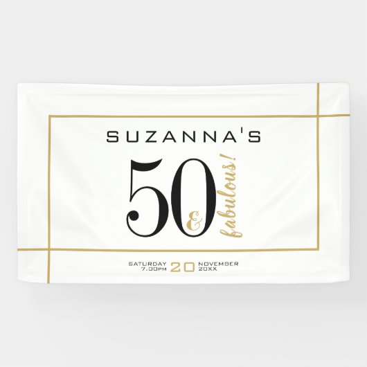 50歳と輝かしい誕生日 ブラックとゴールド 横断幕 (横)