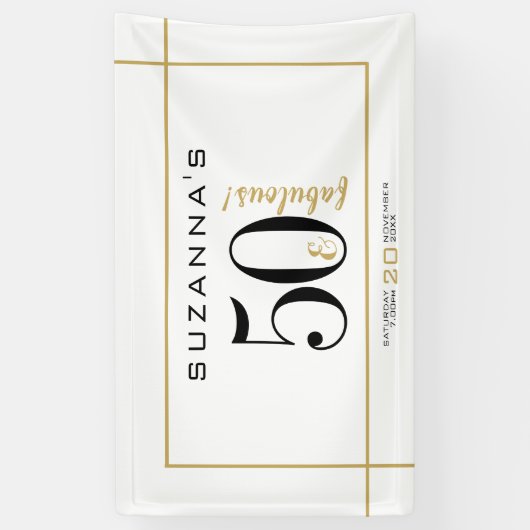 50歳と輝かしい誕生日 ブラックとゴールド 横断幕 (縦)