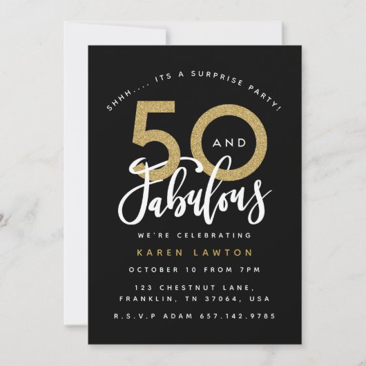 50歳と驚きの誕生日パーティの招待状 招待状 (正面)