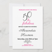 50歳と50歳の誕生日パーティーピンク 招待状 (正面)