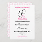 50歳と50歳の誕生日パーティーピンク 招待状 (正面/裏面)