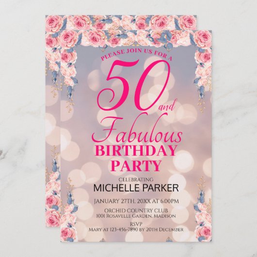50歳と50歳エレガントの誕生日パーティー 招待状 (正面/裏面)