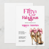 50歳にしてとっても素敵なピンクゴールドのヒール 50歳の誕生日 招待状 (正面/裏面)