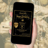 50歳にしてゴージャス ブラック＆ゴールドの誕生日パーティー 招待状