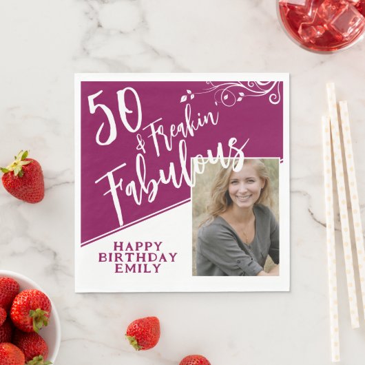 50歳にして最高に素敵なスクリプト写真 マゼンタ 50歳の誕生日 スタンダードランチョンナプキン (インサイチュ)