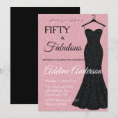 50歳にして最高に素敵な ブラックとピンクのグリッター 50歳の誕生日 招待状 (正面/裏面)