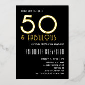 50歳にして最高に素敵な ブラック ホワイト ゴールド レトロ タイポグラフィー 箔招待状 (正面)