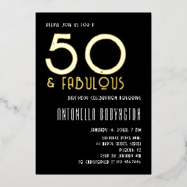 50歳にして最高に素敵な ブラック ホワイト ゴールド レトロ タイポグラフィー 箔招待状