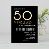 50歳にして最高に素敵な ブラック ホワイト ゴールド レトロ タイポグラフィー 箔招待状 (立ち正面)