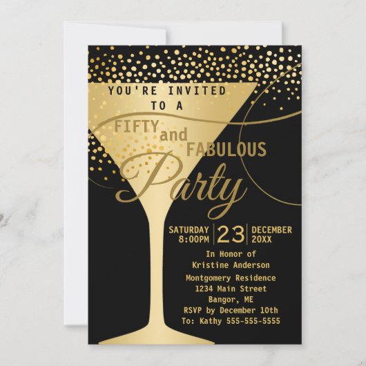 50歳にして最高のシャンパングラス誕生日パーティー 招待状 (正面)