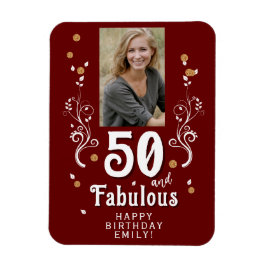 50歳にして最高のフォリアージ赤 50歳の誕生日写真 マグネット