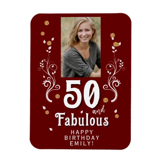 50歳にして最高のフォリアージ赤 50歳の誕生日写真 マグネット (縦)