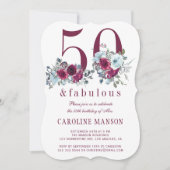 50歳にして最高のワインレッドの花をあしらった50歳の誕生日 招待状 (正面)