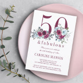50歳にして最高のワインレッドの花をあしらった50歳の誕生日 招待状