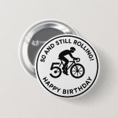 50歳になってもまだ走る!自転車好きの誕生日ギフト 缶バッジ (正面&裏面)
