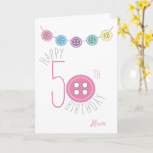 50歳のお誕生日おばあちゃん裁縫カード(ピンクボタン付き) カード (黄色い花)