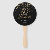 50歳のお誕生日おめでとう ブラックゴールドのコンフェッティ ハンドファン (正面)