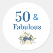 50歳のお誕生日おめでとう ブルー ラウンドシール (正面)