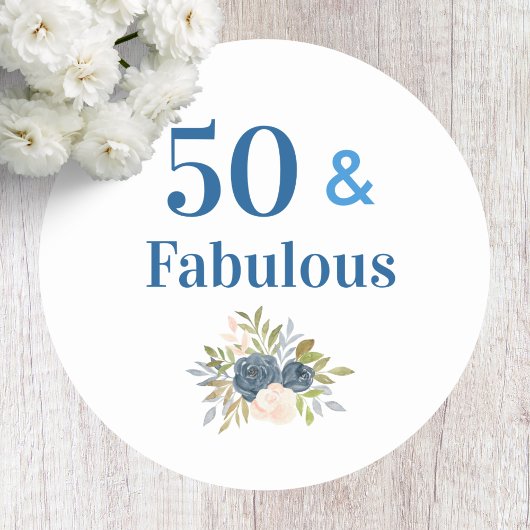 50歳のお誕生日おめでとう ブルー ラウンドシール