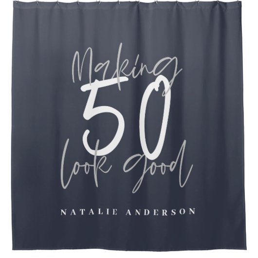 50歳のお誕生日をおいしく見せモダンる シャワーカーテン (正面)