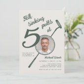50歳のゴルフテーマの誕生日大人用パター写真グリーン 招待状 (スタンド正面)