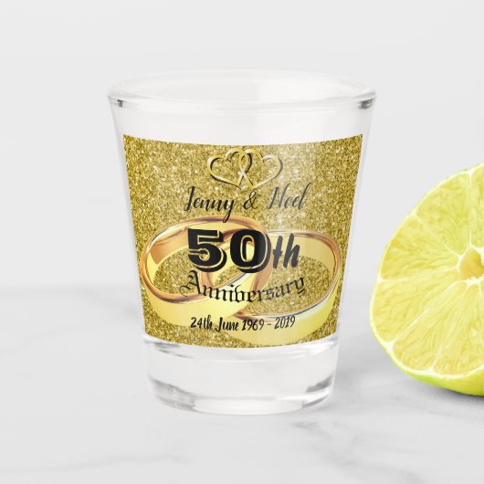 50歳のゴールデン+結婚記念日 ショットグラス (正面)