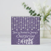 50歳のサプライズ誕生日蝶パープル招待状 招待状 (スタンド正面)