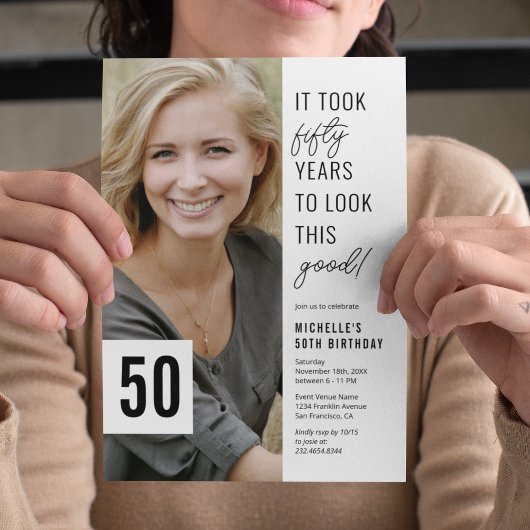 50歳のシック写真50歳の誕生日パーティーへの招待 招待状