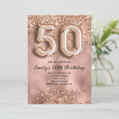 50歳のバラゴールドラメ誕生日 招待状 (スタンド正面)
