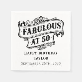 50歳のバースデーおめでとう ビンテージシックな50歳の誕生日 スタンダードカクテルナプキン
