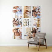 50歳のバースデーモダンタブラックと金ゴールドの写真コラージュ タペストリー (インサイチュ)