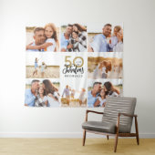 50歳のバースデーモダンタブラックと金ゴールドの写真コラージュ タペストリー (インサイチュ(横))