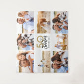 50歳のバースデーモダンタブラックと金ゴールドの写真コラージュ タペストリー (正面)