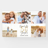 50歳のバースデーモダンタブラックと金ゴールドの写真コラージュ 横断幕 (横)