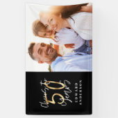 50歳のバースデーモダンタブラックと金ゴールドの写真コラージュ 横断幕 (縦)