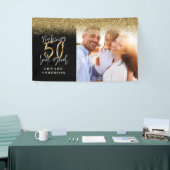 50歳のバースデーモダンタブラックと金ゴールドグリッター写真 横断幕 (トレードショー)