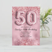 50歳のピンクグリッター誕生日 招待状 (スタンド正面)
