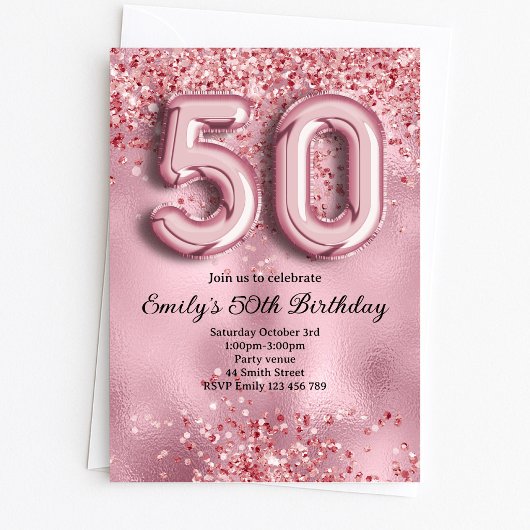 50歳のピンクグリッター誕生日 招待状